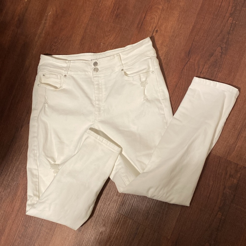 Distressed ENJEAN white denim Jeans Plus Size 2X